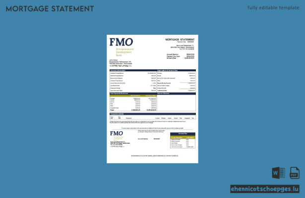Niederländische FMO Bank Hypothekenabrechnung Word- und PDF-Beispielvorschau